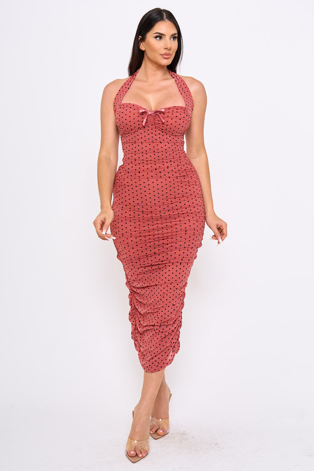 Polka Dot Halter Neck Midi Dress