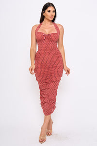 Polka Dot Halter Neck Midi Dress
