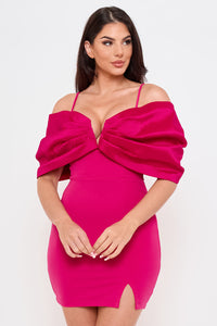 Symphony Dress - Oversized Satin Bow Off The Shoulder Mini Dress | Zezebe