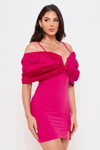 Symphony Dress - Oversized Satin Bow Off The Shoulder Mini Dress | Zezebe