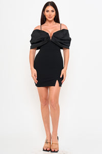 Symphony Dress - Oversized Satin Bow Off The Shoulder Mini Dress | Zezebe