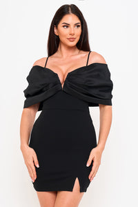 Symphony Dress - Oversized Satin Bow Off The Shoulder Mini Dress | Zezebe