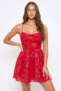 Flower Jacquard Ruffle Flare Mini Dress
