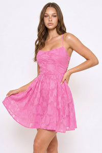 Flower Jacquard Ruffle Flare Mini Dress
