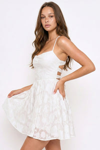 Flower Jacquard Ruffle Flare Mini Dress