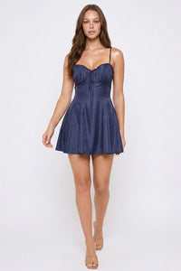Ruched Sweetheart Denim Mini Dress