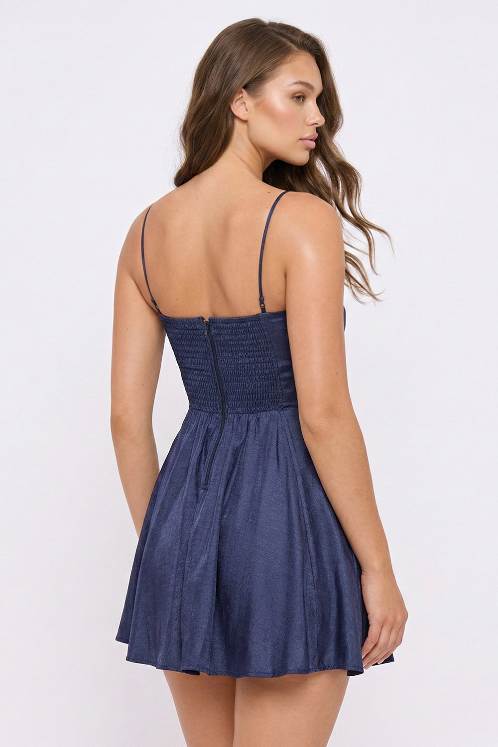 Ruched Sweetheart Denim Mini Dress