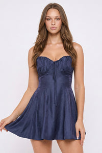 Ruched Sweetheart Denim Mini Dress