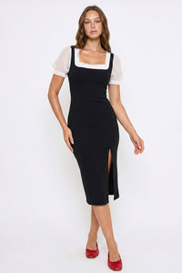 Symphony Dress - Chiffon Puff Short Sleeve Attached Midi Dress | Zezebe