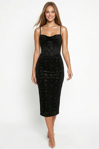 Jacquard Satin Corset Bodice Midi Dress
