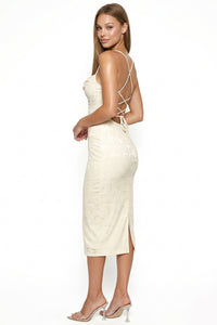 Jacquard Satin Corset Bodice Midi Dress