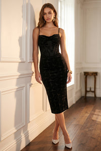 Jacquard Satin Corset Bodice Midi Dress