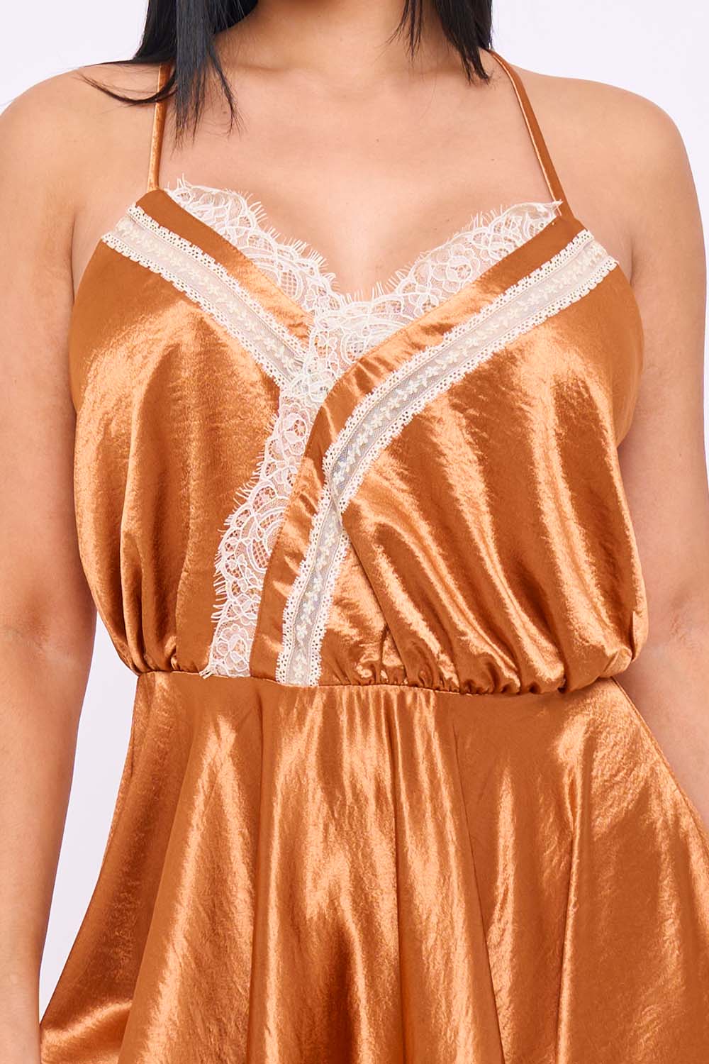 Symphony Dress - Lace Trim Detail Hi Low Midi Dress | Zezebe