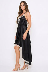 Symphony Dress - Lace Trim Detail Hi Low Midi Dress | Zezebe