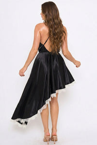 Symphony Dress - Lace Trim Detail Hi Low Midi Dress | Zezebe