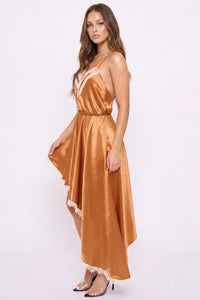 Symphony Dress - Lace Trim Detail Hi Low Midi Dress | Zezebe