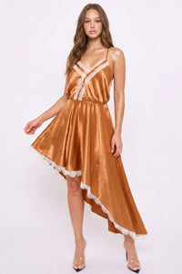 Symphony Dress - Lace Trim Detail Hi Low Midi Dress | Zezebe