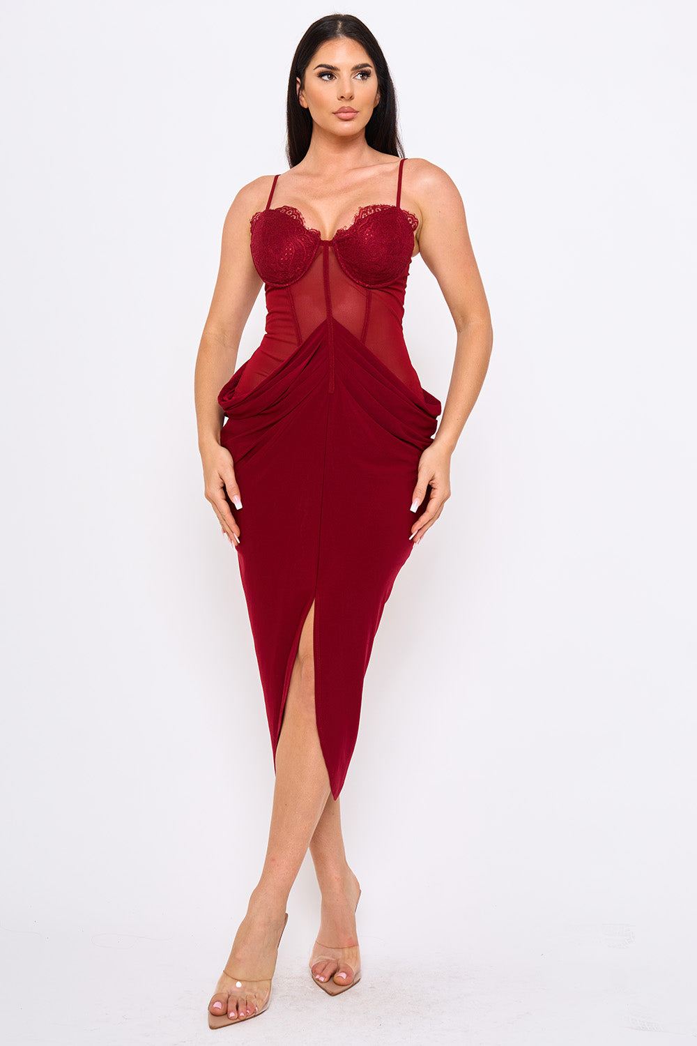 Sheer Corset Lace Bra Midi Dress
