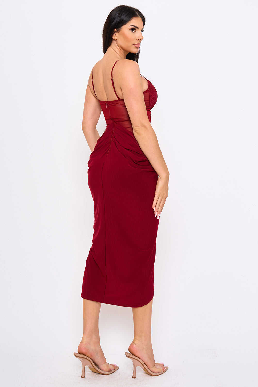 Sheer Corset Lace Bra Midi Dress