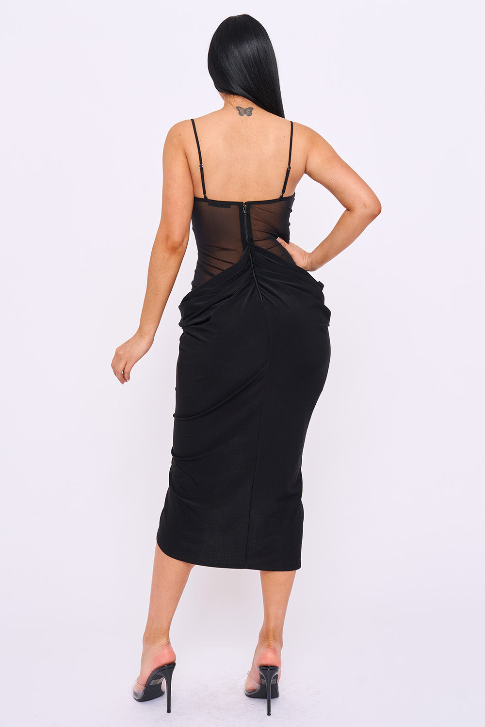 Sheer Corset Lace Bra Midi Dress