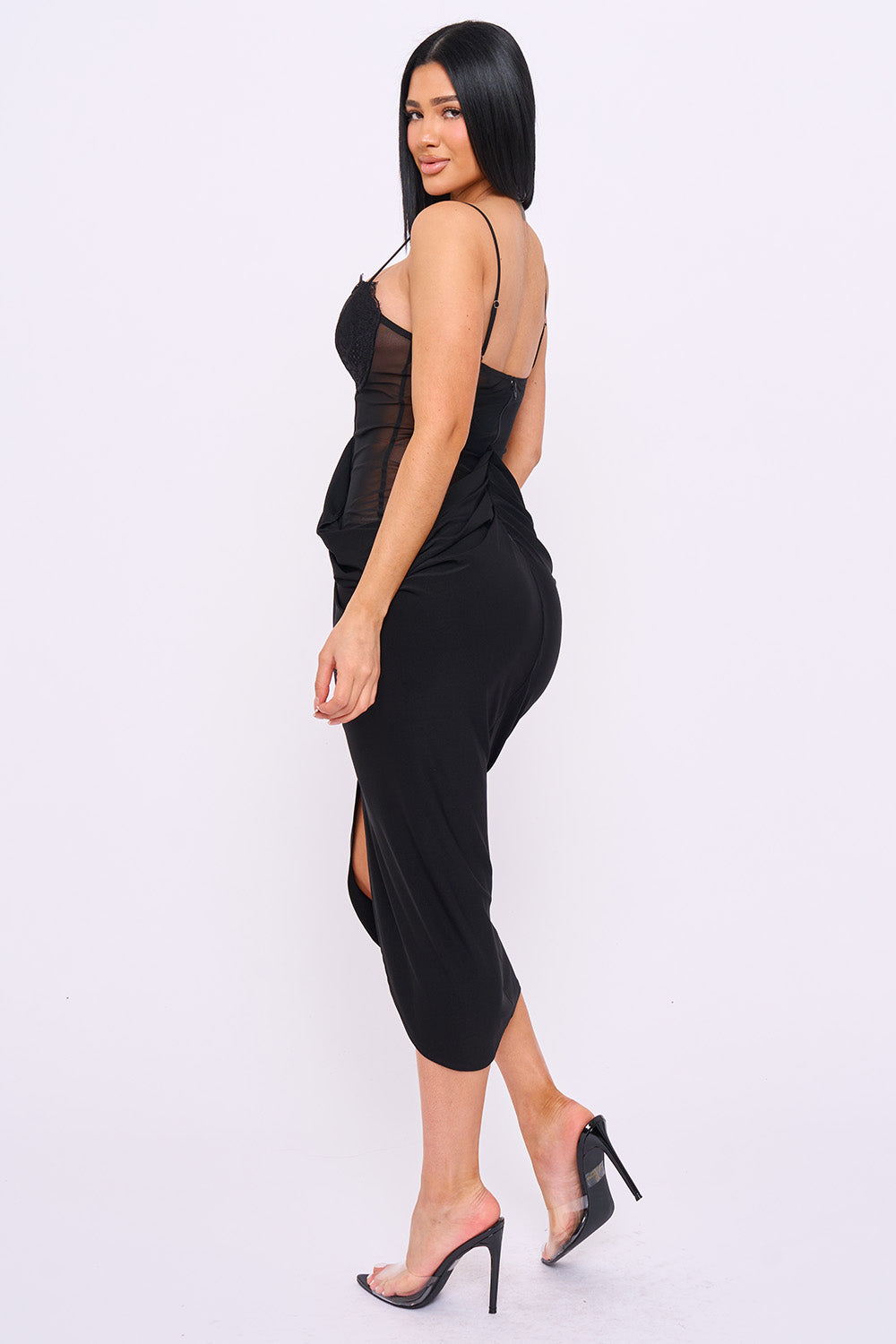 Sheer Corset Lace Bra Midi Dress