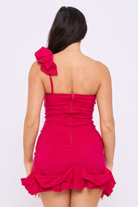 One Shoulder Ruffle Hem Mini Dress