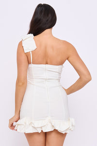 One Shoulder Ruffle Hem Mini Dress