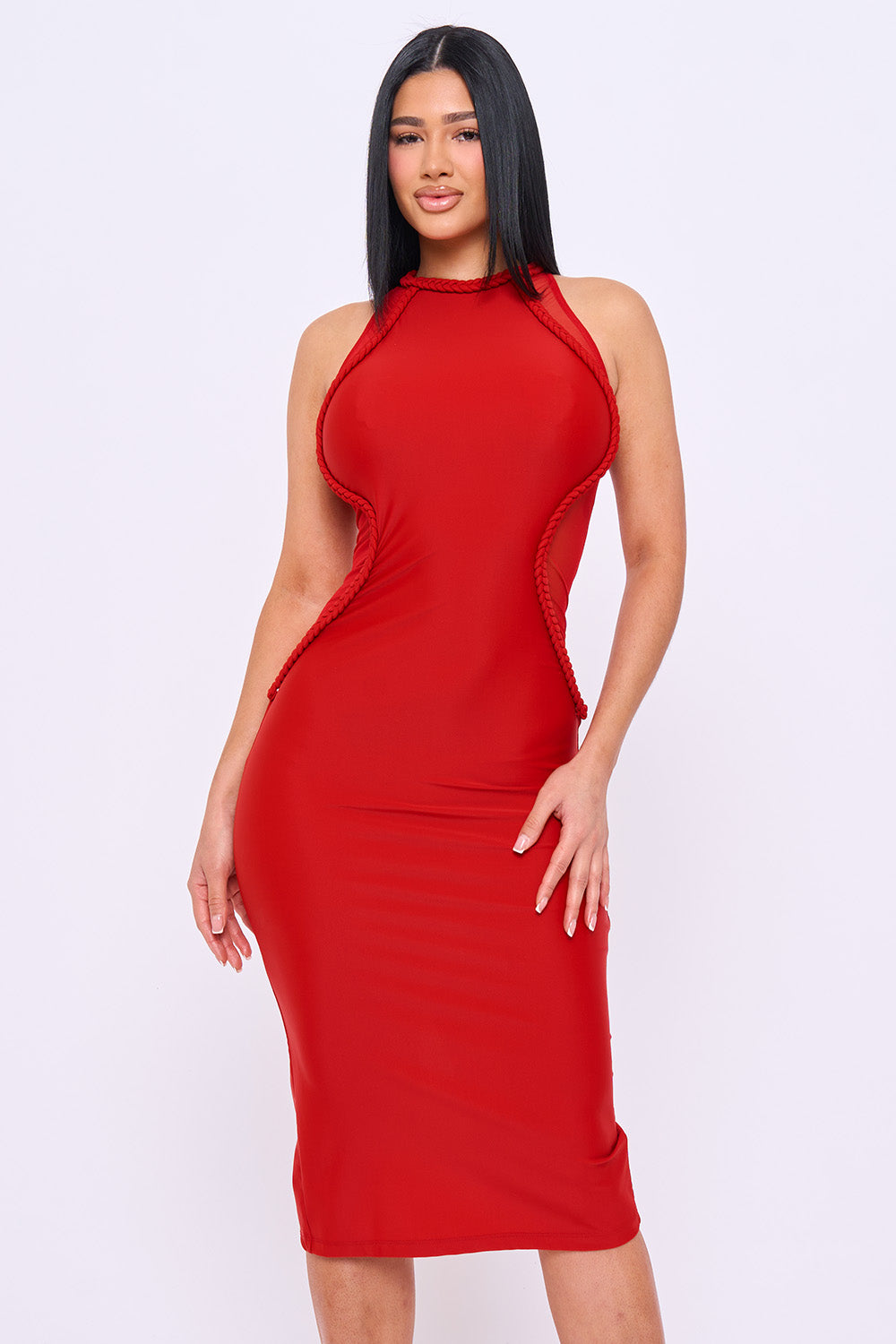 Braided Halter Midi Dress