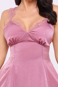 Satin Lace Trim Mini Dress