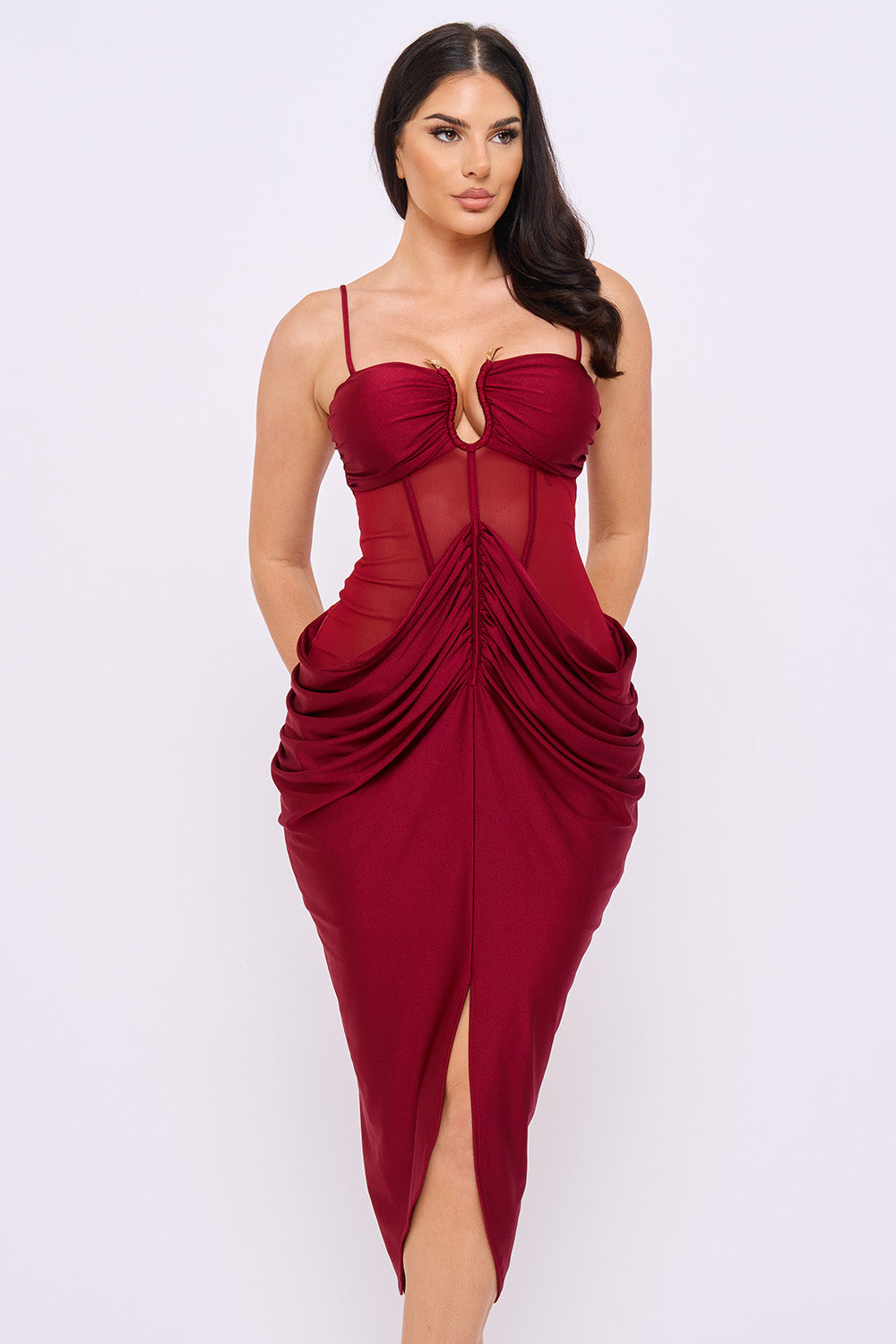 Ruched Bodycon Midi Dress