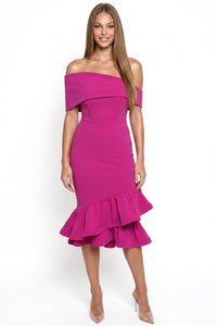 Off The Shoulder Foldover Neckline Midi Dress