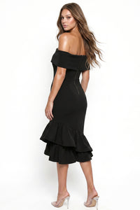 Off The Shoulder Foldover Neckline Midi Dress