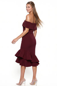 Off The Shoulder Foldover Neckline Midi Dress