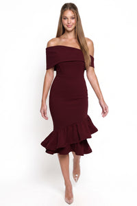 Off The Shoulder Foldover Neckline Midi Dress