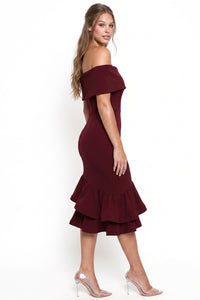 Off The Shoulder Foldover Neckline Midi Dress