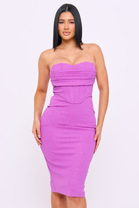 Glitter Bodycon Pleated Bust Midi Dress