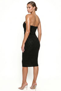 Glitter Bodycon Pleated Bust Midi Dress