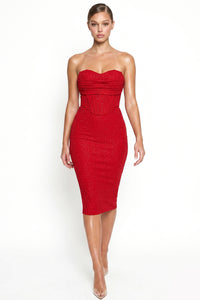Glitter Bodycon Pleated Bust Midi Dress