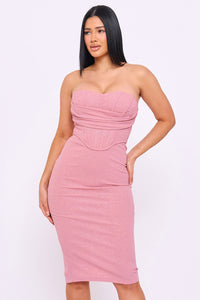 Glitter Bodycon Pleated Bust Midi Dress