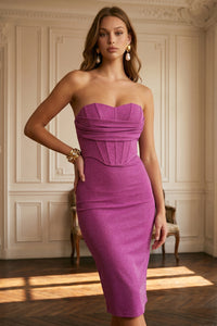 Glitter Bodycon Pleated Bust Midi Dress