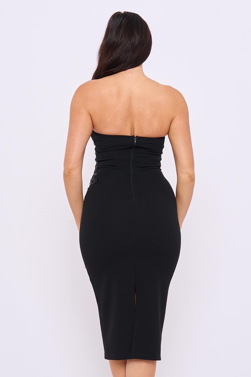 Strapless Embellished Flower Midi Dress