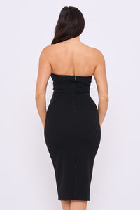 Strapless Embellished Flower Midi Dress