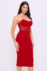 Strapless Embellished Flower Midi Dress