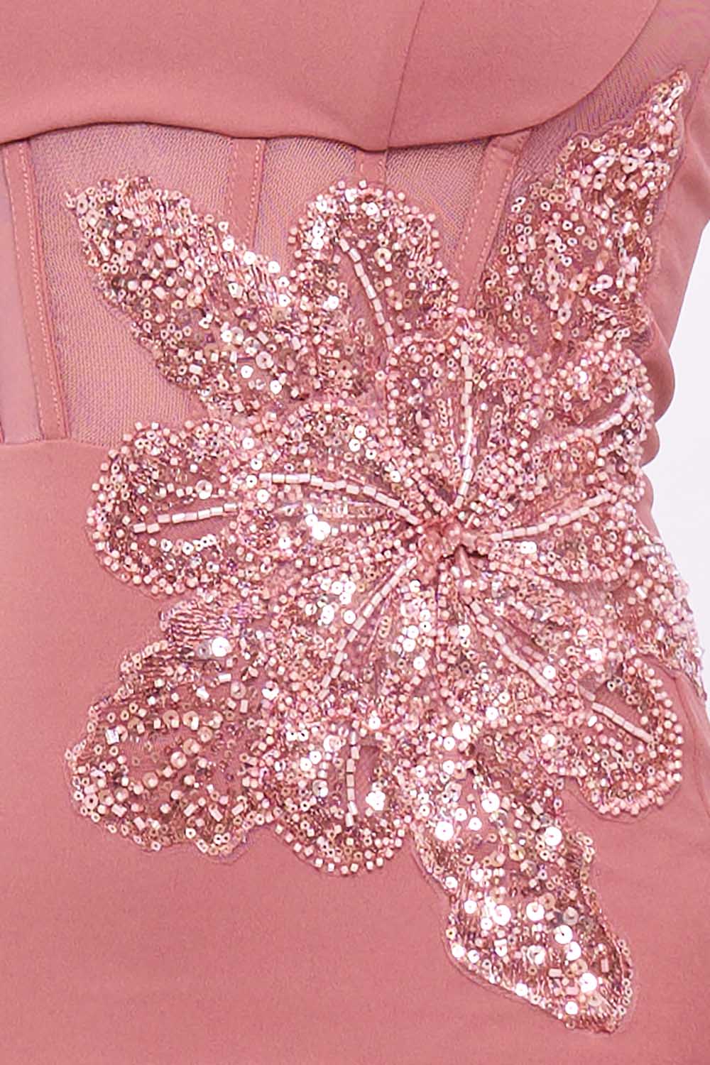 Strapless Embellished Flower Midi Dress