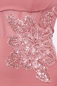 Strapless Embellished Flower Midi Dress