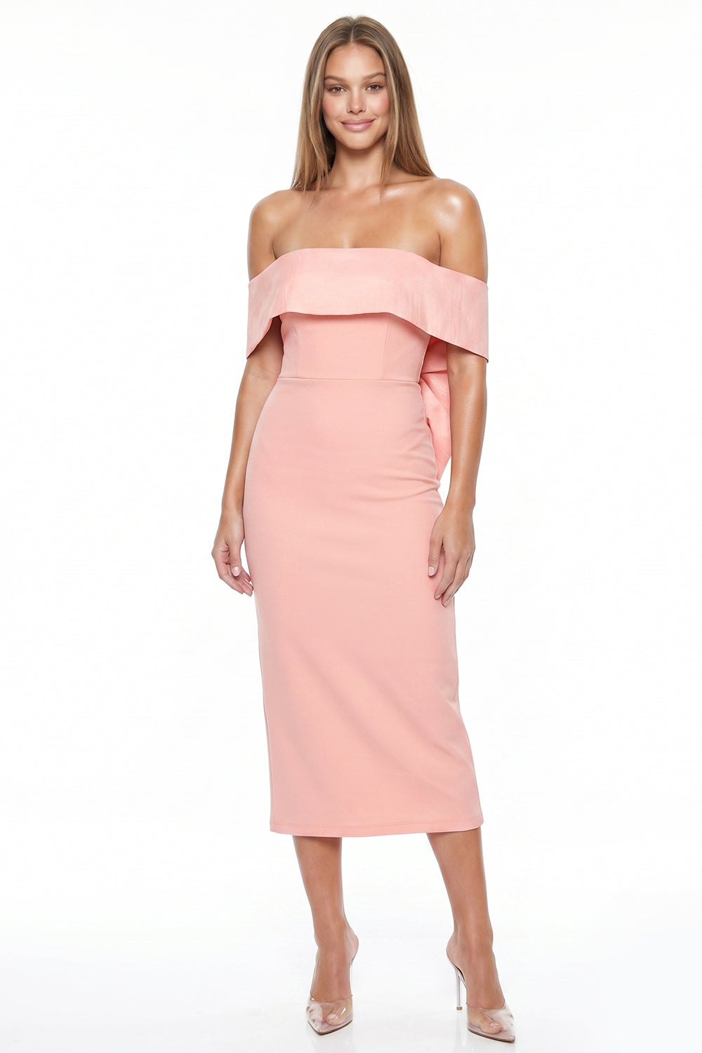 Bow Detail Off The Shoulder Midi Dress