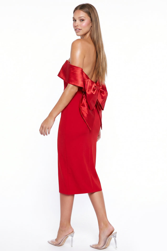 Bow Detail Off The Shoulder Midi Dress