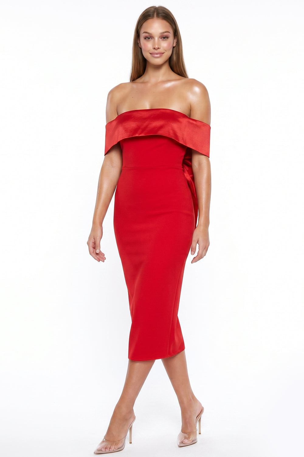 Bow Detail Off The Shoulder Midi Dress