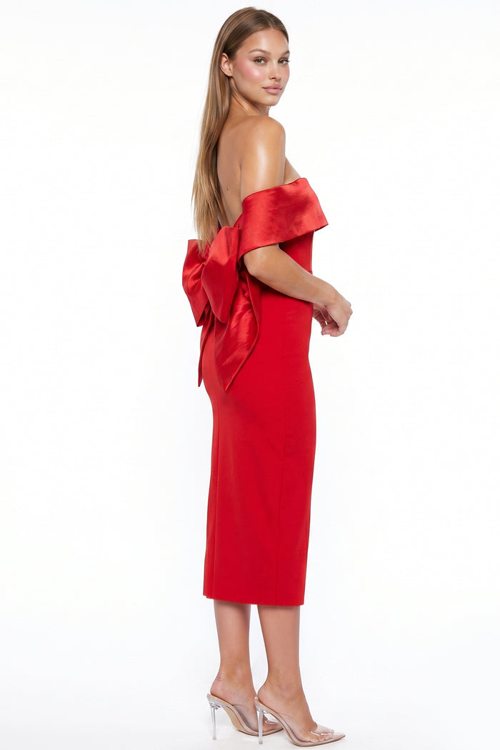 Bow Detail Off The Shoulder Midi Dress