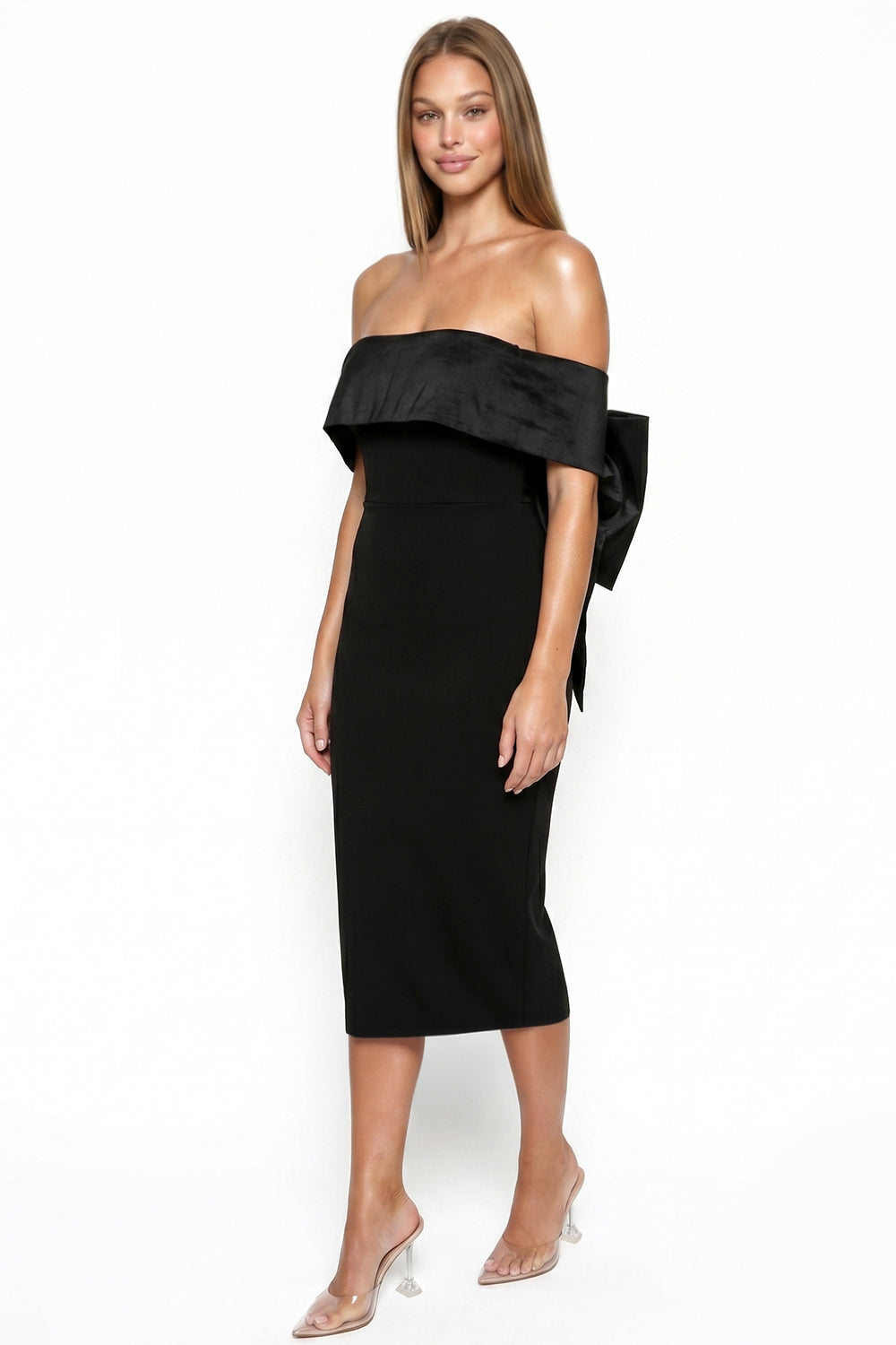 Bow Detail Off The Shoulder Midi Dress